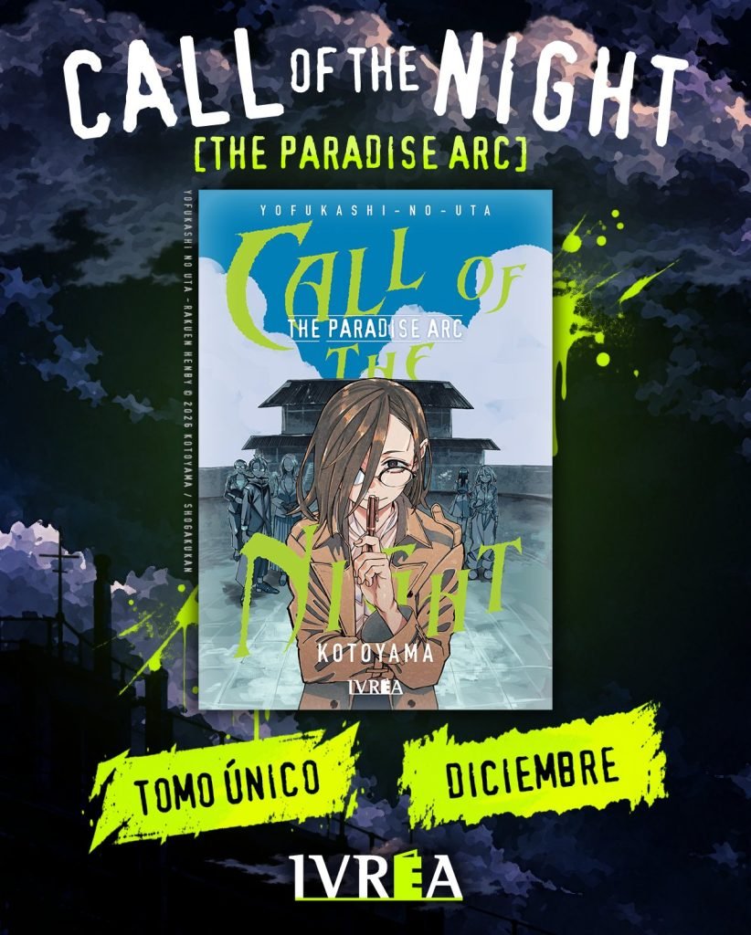 Portada de Call of the Night: Paradise Arc, tomo único de Kotoyama publicado por Ivrea en diciembre de 2026